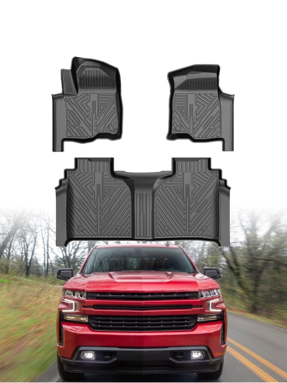 Universal Black All-Weather Car Floor Liners - 3 Piece Set